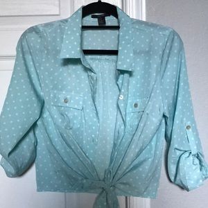 Baby blue cropped button shirt
